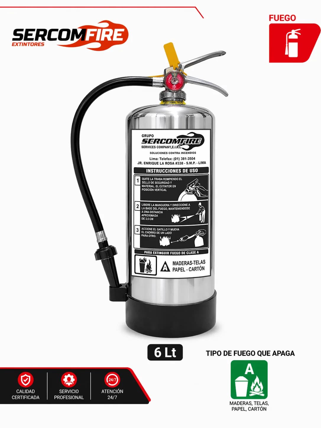 EXTINTOR DE AGUA PRESURIZADA 6 LITROS SALVATORE