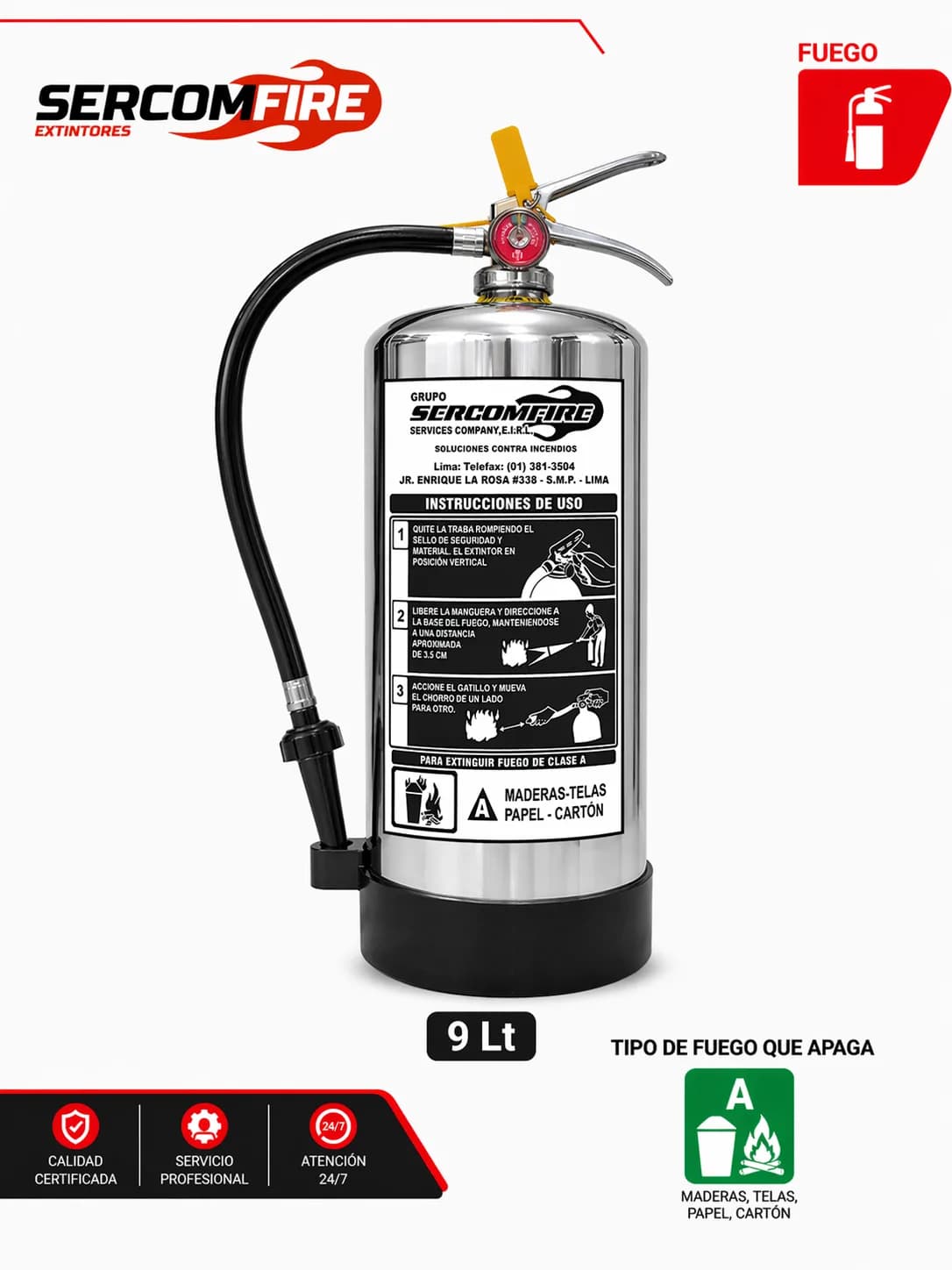 EXTINTOR DE AGUA PRESURIZADA 9 LITROS SALVATORE